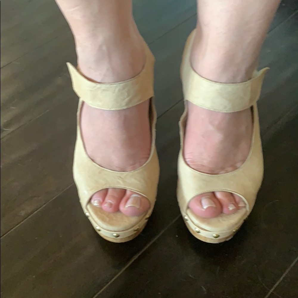 Tan leather wedge sandals